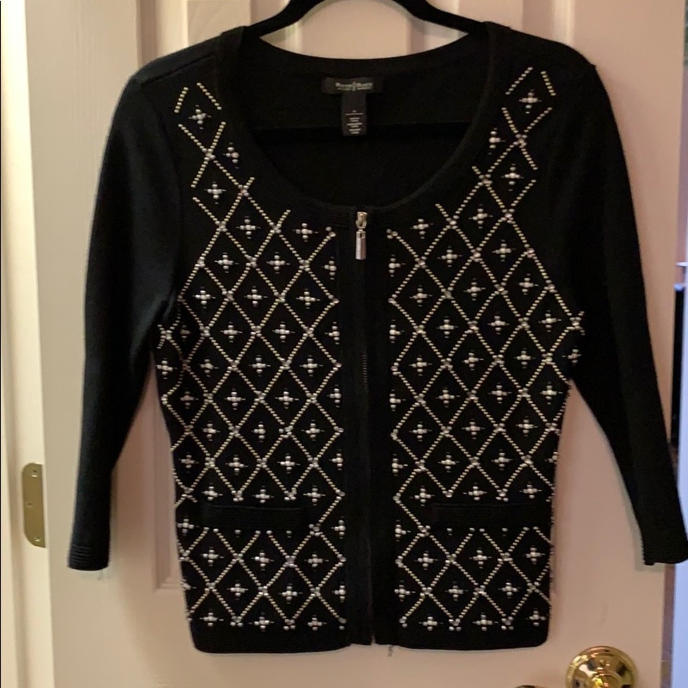 Classic Black with Pearl Detail SZ S Black Sweater